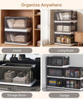 Hella Spacious Clear Stackable Storage Bins Three Pack With Lids And Rolling Wheels Collapsible Containers in various uses across home settings.