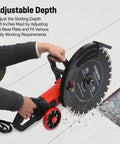 User adjusting the depth on a 4000 Watt Electric Concrete Saw With 16 Inch Diamond Blade For Wet Or Dry Cutting.