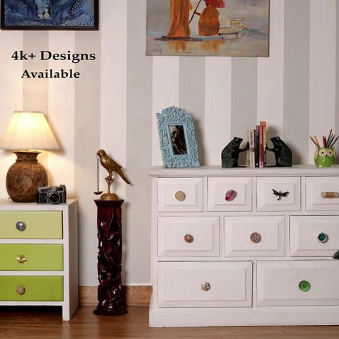 Room with white dresser featuring Six Pack Floral Designer Ceramic Cabinet Knobs And Drawer Handles Set For Dressers And Cabinets
