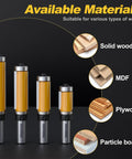 Versatile 4 Piece Flush Trim Router Bits Set With 1/2 Inch Shank for Solid Wood MDF Plywood Particle Board