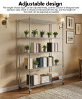Rock Solid Heavy Duty Adjustable Five Tier Wire Shelving Rack With Smooth Rollin Casters And Hella Durable 331 Lb Weight Load Capacity For Garage Workspaces And Storage Areas with books and plants.