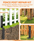 Heavy Duty Fence Post Repair Kit Quick Fix Leaning 4x4 6x6 Wood Posts 4 Pack 13 Gauge Steel Anchors measuring 2 to 8 feet tall.