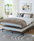 Rock Solid Heavy Duty 3 Inch Low Profile Full Size Box Spring Replacement Mattress Foundation on a bed setup, designed for foam beds.