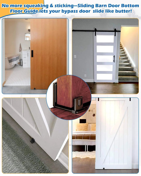 Space Saving Sliding Barn Door Bottom Floor Guide Kit With Wall Mount, Adjustable U Shape Flush, installed view