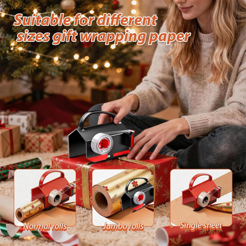 Game Changing Gift Wrap Cutter With Built In Tape Dispenser for different roll sizes, sleek design, perfect for holiday gifting.