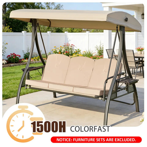 Three Piece Outdoor Porch Swing Cushions Set for 3 Seater Replacement Cushions for Patio Swing with 25D Foam Khaki 61.5x39x3in on swing