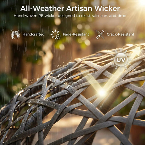 Close-up of all-weather PE wicker on Swing Egg Chair With Stand Bird Cage Patio Hanging Chair With Cushions For Indoor Outdoor Use All Weather 350 Lb Capacity Big Dark Grey For Porch Or Garden With Weatherproof Frame And Plush Cushion For Cozy Lounging And Easy Outdoor Enjoyment