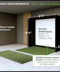 Pro Grade Indoor Golf Simulator Enclosure Kit with Impact Screen and Protective Padding No Fuss Push Pin Setup displaying dimensions