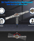 Precision Magnetic Screwdriver Set With S2 Steel Bits And Aluminum Handle, Compact Ratcheting Repair Kit showing 58-tooth ratchet mechanism and details.