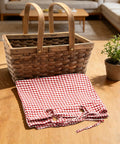 Dual Size Picnic Basket Set With Double Folding Handles 16 Inch Woodchip Woven Basket With Removable Red And White Liner