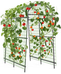 7.5 Foot Metal Garden Arch Trellis Arbor With Netting, Adjustable Width Pergola covered in climbing plants and flowers