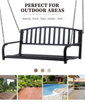 Two Person Front Porch Swing Bench For Outdoor Chill Sessions, Heavy Duty Steel Swing Chair With Solid Chains, Black Finish