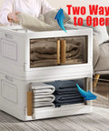 Slim Side Access White Storage Tower Featuring Stackable Plastic Bins With Secure Lids For Effortless Home Organization In Tight Spaces, showcasing two-way opening.
