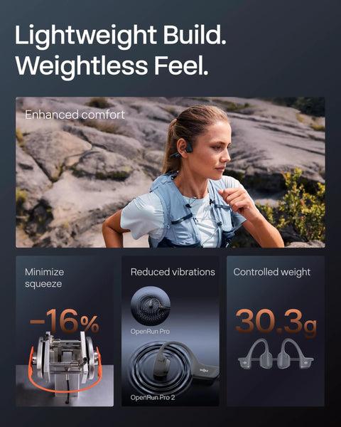 Next Level Open Ear Bone Conduction Bluetooth Sport Headphones In Black with lightweight build, worn by a woman during outdoor activities.