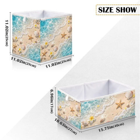 Kjdsxld Fabric Storage Bin Collapsible With Handles For Organization A457 11.02in cube, waterproof design, beach-themed pattern.