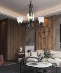 Four Pack Clear Seeded Glass Lamp Shade Replacements For Ceiling Fans Chandeliers Pendant Lights Vanity Lights And Kitchen Island Fixtures Fits Two And One Eighth Inch Fitter 4.76 Inch Diameter 5.47 Inch High elegantly installed on a living room chandelier