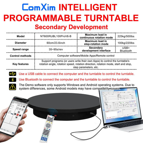 Large Programmable Electric Rotating Platform For Pro Photography And 3D Scanning With Bluetooth And Usb Control Api Ready Custom Workflow Built Different Studio Setup Lazy Susan Display Stand with remote and app control.