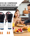 2 Pack Rco210 3 In 1 Hard Start Capacitor Kit For 1 3 To 1 2 Hp Systems With Solid State Relay and Overload Protector on a kitchen table.