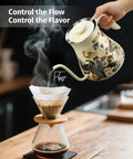 0.8L Gooseneck Electric Kettle With Precise Temperature Control For Pour Over Coffee And Tea, floral design, pouring