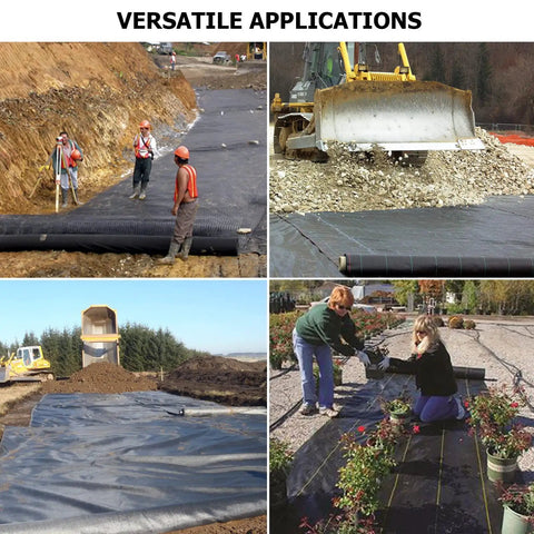 Workers installing Tough As Nails Heavy Duty Landscape And Driveway Fabric 13x115 Ft Weed Barrier Road Fabric For Erosion Control
