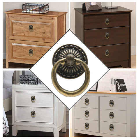 10 Pack Bronze Ring Pull Handles For Cabinets And Drawers Single Hole Design on various wooden furniture pieces