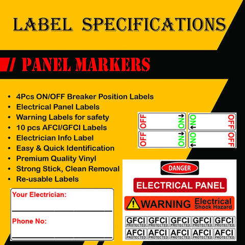 Ultimate All-In-One Electrical Panel Label Kit For Safe Home Wiring product image showing label specifications and panel markers.