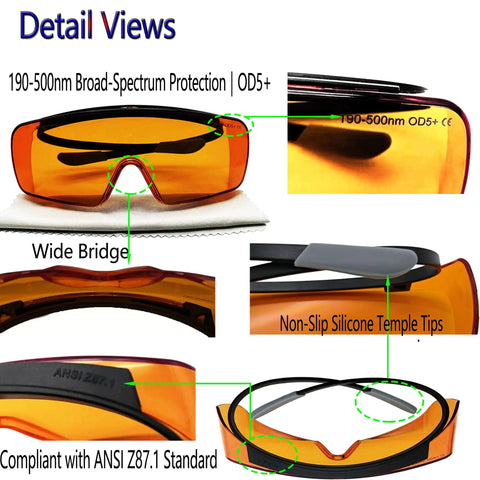 Detail views of Badass Heavy Duty UV Safety Glasses Engineered To Block Harmful 254Nm UV Rays For Tlc Lab Tasks Ansi Z 871 Certified.