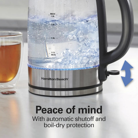 Electric Tea Kettle With 1500 Watts For Fast Boil 1.8 Liter Water Boiler Cordless Serving Auto Shutoff Boil Dry Protection Easy View Glass