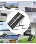 Beast Mode 47 Inch Adjustable Solar Panel Tilt Mount Brackets for RV and Boat roofs, showcasing installation on various surfaces.