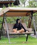 Replacement Canopy For Outdoor Swing Seat 2 To 3 Seater Patio Chair Waterproof All Weather Sun Shield Top Cover in use