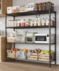 Rock Solid 4 Tier Metal Storage Shelves Heavy Duty Industrial Grade Garage Organization Rack 47 Inches Wide with kitchen items.
