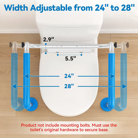Dead Nuts Solid Heavy Duty Aluminum Toilet Safety Rails With No Shift Grip Pads And Beefy Handle Bars Made Super Tough to adjust from 24" to 28".