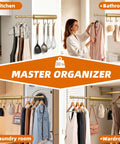 Knockout Twelve Inch Retractable Closet Pull Out Rod Featuring Five Heavy Gauge Steel Rings For Zero Fuss Hangin Of Belts And Accessories Handles Up To Thirty Pounds Of Winter Coats And Daily Duds In Polished Gold in kitchen, bathroom, laundry room and wardrobe.