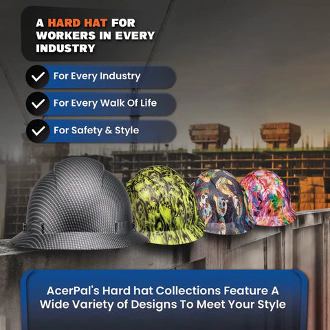 Full Brim Hard Hat For Construction Crew, Lightweight HDPE With Padded Interior, Grey Carbon Fiber Gloss Finish, OSHA Approved