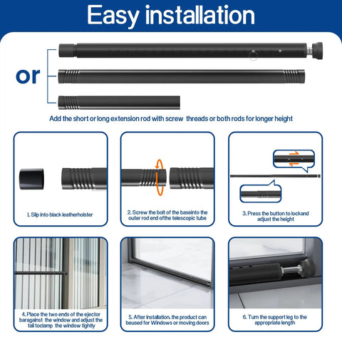 Adjustable Sliding Door And Window Security Bar 17 To 50 Inch Keeps Burglar Out And Kids In Check Easy Install instructions.