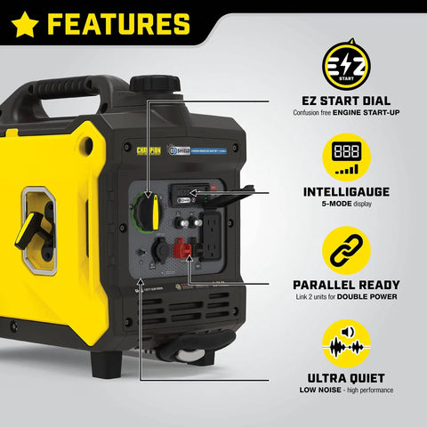 3500 Watt Portable Inverter Generator With Quiet Technology And CO Shield For Quiet RV Camping And Tailgating, features visible