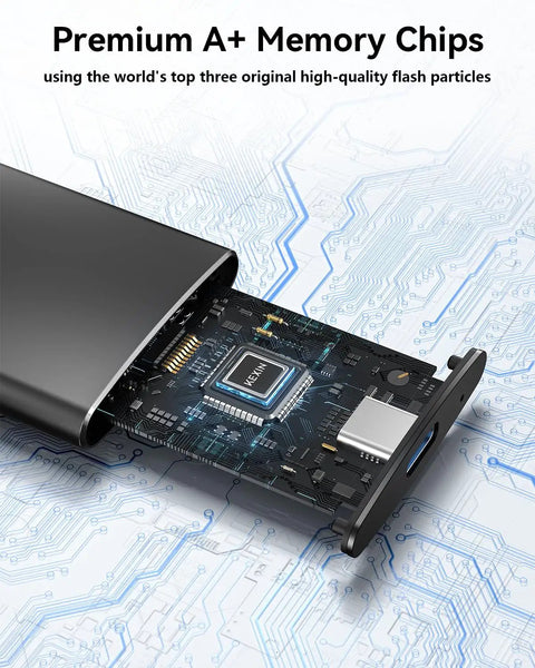 Premium A+ memory chips inside 256GB External SSD Drive USB 3.1 Type C Portable Solid State Drive Up To 500MB/s.