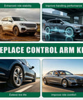 Beefy Front Lower Control Arms With Ball Joints For Nissan Rogue 2014 To 2020 shown on various cars enhancing ride stability and performance.