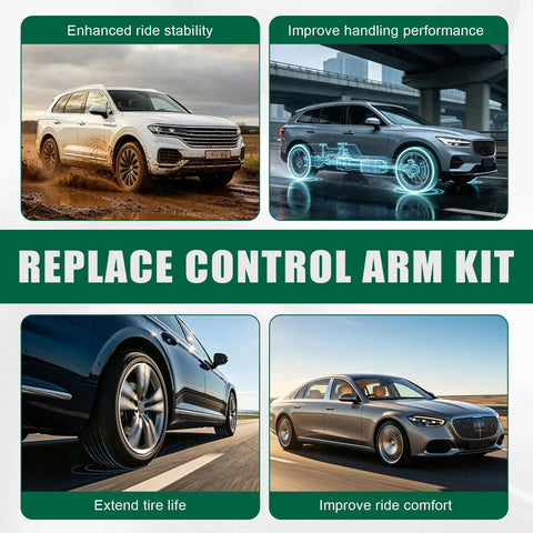 Beefy Front Lower Control Arms With Ball Joints For Nissan Rogue 2014 To 2020 shown on various cars enhancing ride stability and performance.