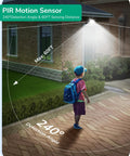 240 Degree Outdoor Motion Sensor With 60ft Detection Range, 3 Mode PIR Detector in action, illuminating a yard at night, UL Listed