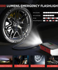 Beast Jump Starter With Air Compressor 160 PSI inflating car tire with bright flashlight