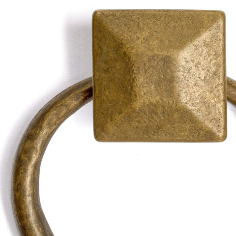 Top Notch Vintage Peg And Ring Cabinet Handles, Solid Brass Drawer Pulls, close-up view of square peg and round ring design.