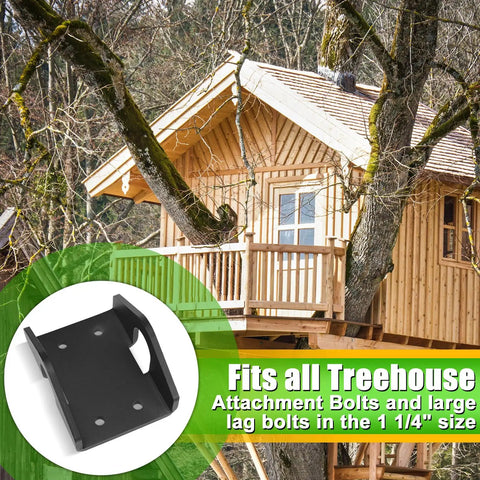 Heavy Duty Treehouse Bracket For 1.25 Inch Lag Bolts Static Steel Support Plate With Black Powder Coat Finish Outdoor Deck And Treehouse Construction Hardware For Strong Safe Installations