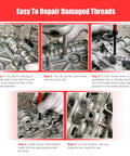 Heavy Duty M10x1.25 Thread Repair Kit Featuring 304 Stainless Steel Helicoil Inserts And Precision HSS Tap Drill Set, steps for repairing threads.