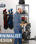Man installing Battle Proven 2 Inch Hitch Receiver Wall Mount Bike Rack Holder And Cargo Carrier Storage Saver For Garage Organization.