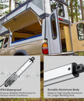 Top Notch Mini Linear Actuator Featuring Two Inch Travel Plus Twelve Volt Dc Packs Forty Two Pound Lift Capacity With Ip54 Moisture Block For No Fuss Automation Upgrades Every Maker Craves installed on a camper truck, showcasing aluminum body and waterproof features.
