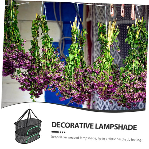 Top Shelf Hanging Drying Rack With Breathable Mesh Net For Herbs Vegetables And Fish showcasing dried herbs hanging for drying.