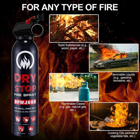12 Pack Grab And Go Dry Fire Spray Ace Safety Gear For Kitchen Grease Or Car Electrical Fires Solid No Sweat Protection, showcased against fire backgrounds.