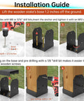 Installation guide for Heavy Duty 4X4 Post Base Anchor For Concrete With Reinforced Bottom Bracket with tools and assembly steps.