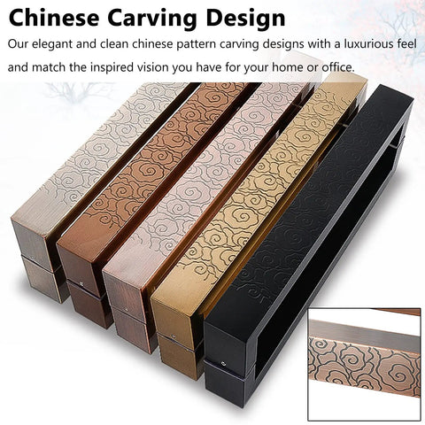 Shower And Barn Door Handle Set, Sliding Push Pull Glass Door Pulls, Large Rectangle Gate Rod With Pattern Carve In Red Bronze, 150 Cm (59 Inches), Stainless Steel, No Fuss Hardware Included, Durable And Stylish, shown in multiple colors with intricate carvings.